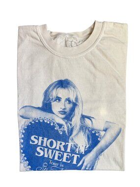 Sabrina Carpenter Short N’ Sweet 2024 Tour T-Shirt (Cream & Blue) - Extra Large